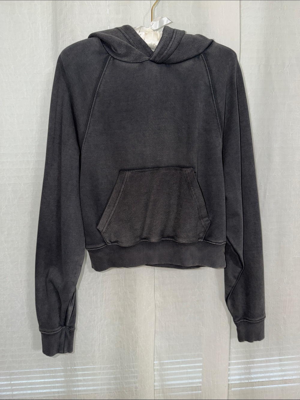 aerie XS Smoked Gray Raglan Sleeve Front Kangaroo Pocket Cotton Hoodie